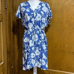 Gap Blue Floral Dress with Adjustable Tie Waist Size XL - NWT